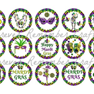 INSTANT DOWNLOAD  Mardi Gras Party 1 Inch Bottle Cap Image Sheets *Digital Image* 4x6 Sheet With 15 Images
