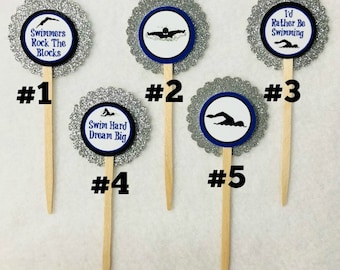 Set Of 12 Swimming Cupcake Toppers (Your Choice Of Any 12)