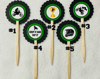 Set Of 12 Motocross Dirt Bike Birthday Cupcake Toppers (Your Choice Of Any 12)