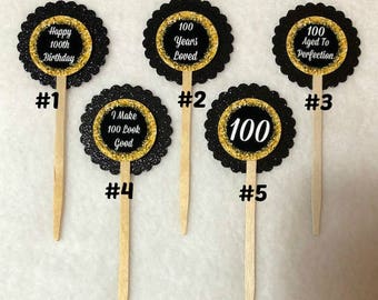 Set Of 12 Personalized 100th Birthday Party Cupcake Toppers (You Choice Of Any 12)