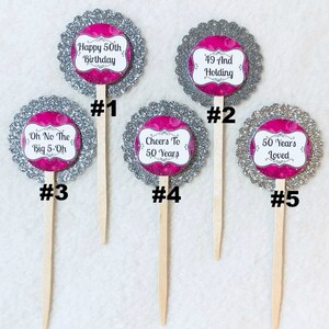 Set Of 12 Personalized 50th Birthday Party Cupcake Toppers Your Choice of Any 12 image 1