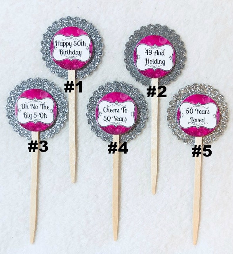 Set Of 12 Personalized 50th Birthday Party Cupcake Toppers Your Choice of Any 12 image 1