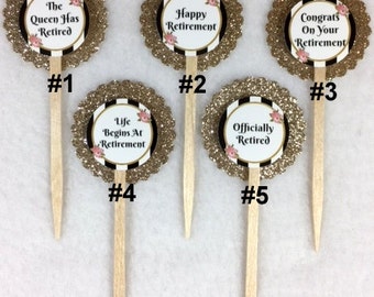 Set Of 12 Personalized Retirement Cupcake Toppers (You Choice Of Any 12)