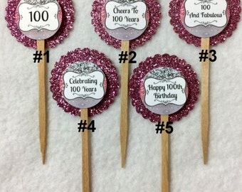 Set Of 12 Personalized 100th Birthday Party Cupcake Toppers (You Choice Of Any 12)