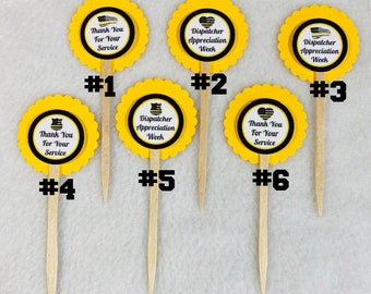 Set Of 12 Personalized Thin Yellow Line 911 Dispatcher Apprecitaion Week  Cupcake Toppers (Your Choice Of Any 12)