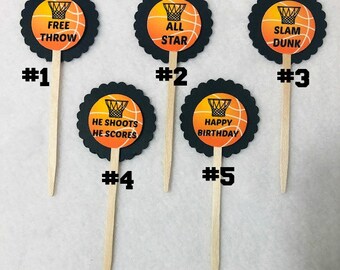 Set Of 12 Personalized Basketball Birthday Cupcake Toppers (Your Choice Of Any 12) ANY COLOR