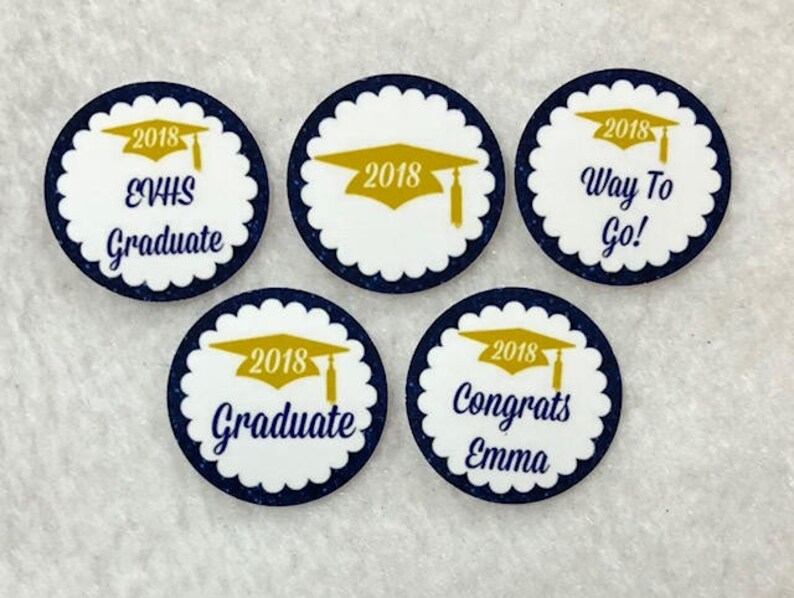 ANY YEAR Set of 50/100/150/200 Personalized Gold & Navy Graduation 1 Inch Confetti Circles image 1