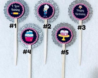 Set Of 12 Personalized Baking Baker Blonde Birthday Party Cupcake Toppers