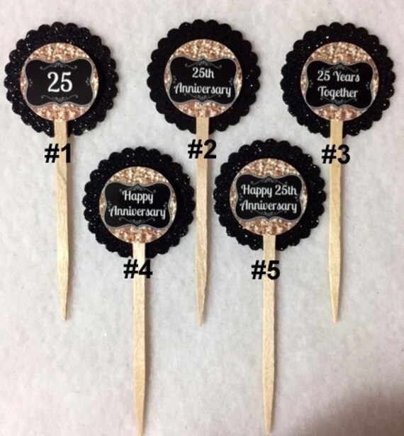 Set Of 12 Customized 25th Wedding Anniversary Cupcake Toppers Etsy