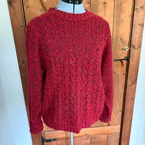 Vintage Outback Red Cable Sweater Mainly Red with Blue, Black, Yellow  speckles- Medium