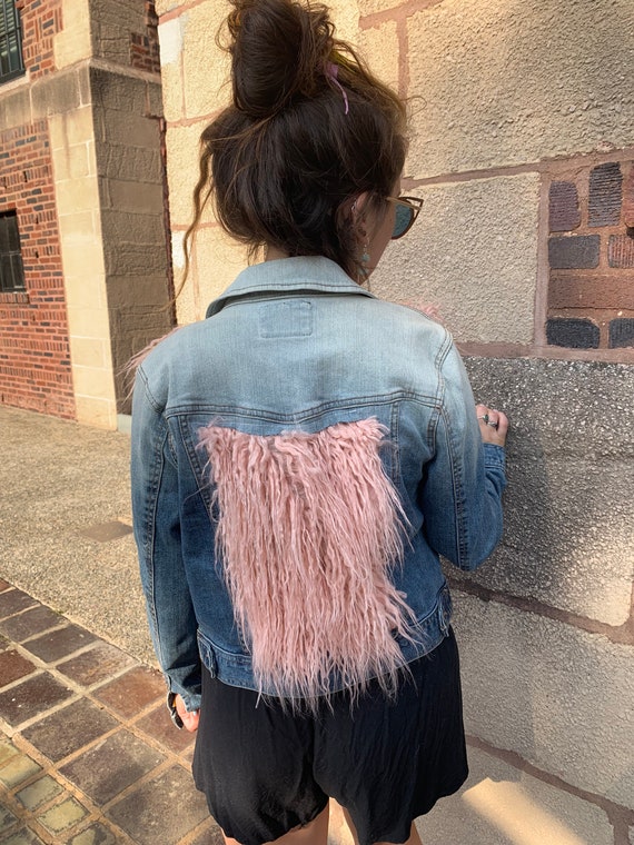 pink patchwork denim jacket