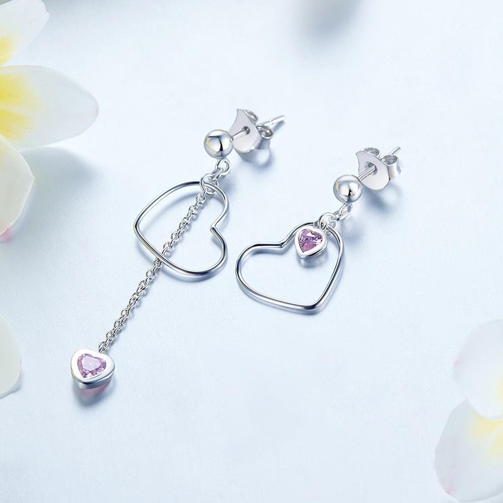 Details about   Solid 925 Sterling Silver Dangle Drop Heart Earrings Pink Stone 