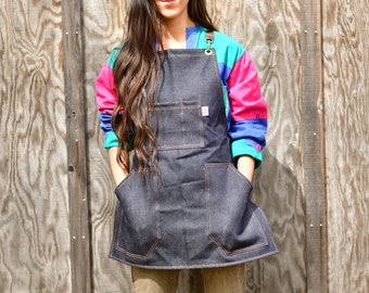 Navy Blue Denim Apron with cross straps