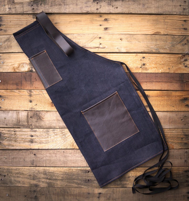 Black Denim Apron Woodwork Barber Hair Stylist Artist Chef Makeup Handmade