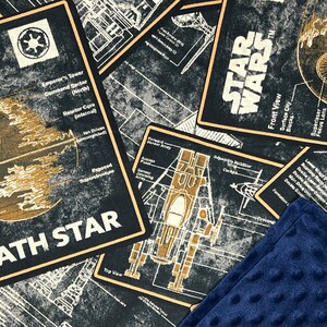May include: A set of four Star Wars themed floor mats featuring blueprints of the Death Star and a TIE fighter. The mats are black with white and gold details. The mats are made of a durable material and are perfect for any Star Wars fan.