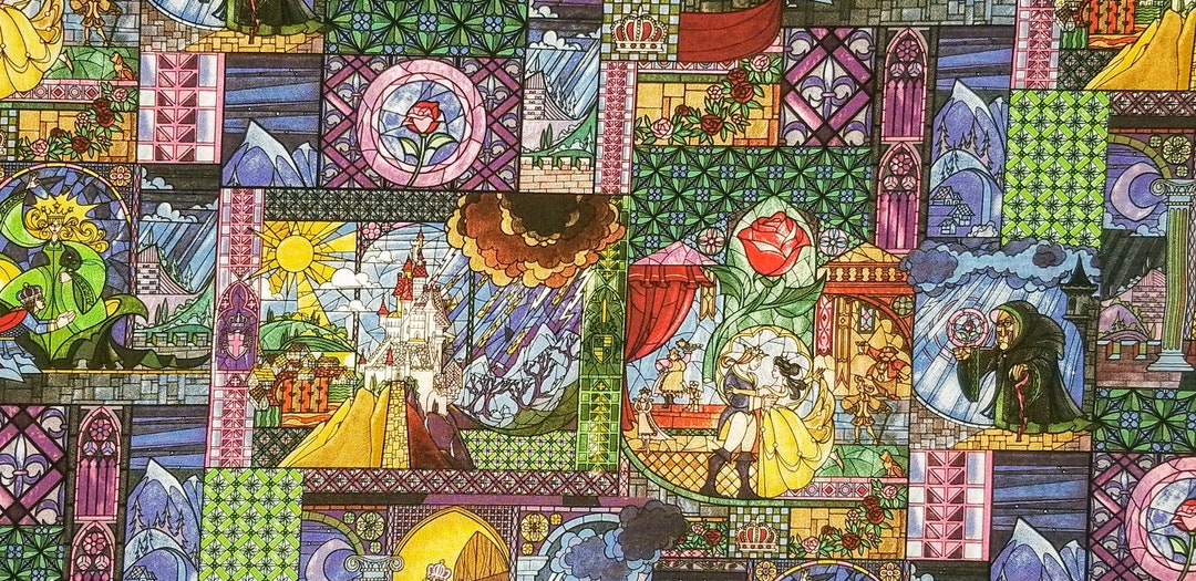 Beauty and the Beast Stained Glass Fabric / Fat Quarter Etsy