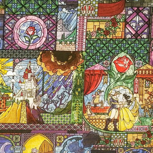 Beauty and the Beast Stain Glass Style Fabric Etsy