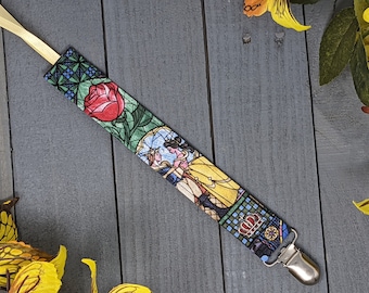 Beauty and the Beast Pacifier Clip  / Stained Glass Belle Binky Holder