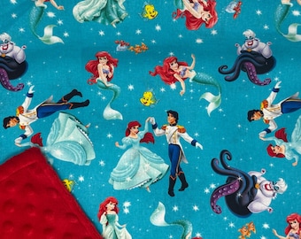 Little Mermaid Blanket | Ariel Minky Blanket | Disney Princess Nursery Bedding | Mermaid Baby Shower Gift | Cotton & Minky Throw