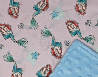 Little Mermaid Blanket | Ariel Minky Blanket | Disney Princess Nursery Bedding | Mermaid Baby Shower Gift | Cotton & Minky Throw