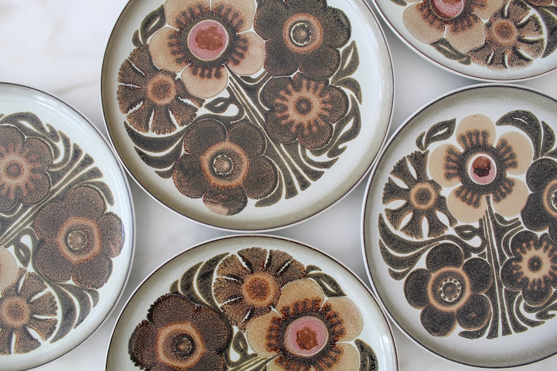 70s floral stoneware dinner plates set of 5 made in England Denby Westbury