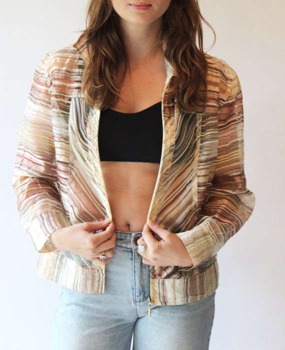 sheer organza zip-up jacket