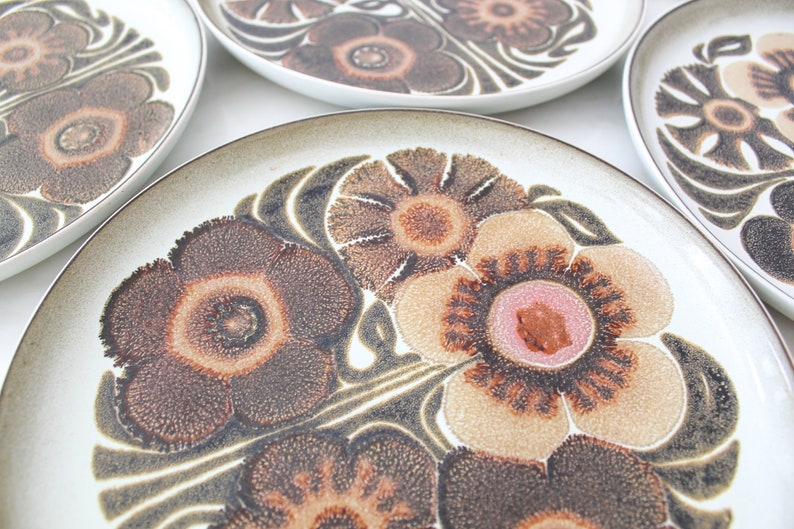 70s floral stoneware dinner plates set of 5 made in England Denby Westbury