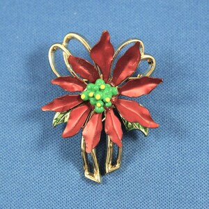 Christmas Flower Brooch, Poinsettia Pin, Holiday Jewelry, Vintage Estate Jewelry, Colorful Collectible Costume Jewelry