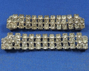Rhinestone Shoe Clips, Clear Rhinestones, Prong Set Stones, Vintage Costume Jewelry, Estate Finds