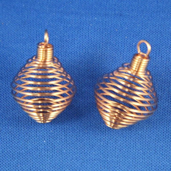 2 Spiral Cage Pendants, Copper plated, 1 3/8" Cage for Crystals, Metal Jewelry Supplies, Craft Supplies, Jewelry Making, Crystal Pendant