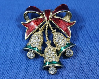 Details about / Vintage NOS Christmas Brooch Gold Tone Holiday Holly With Ringing Bell Pin LOOK