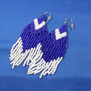 Vintage Blue and White Seed Bead Earrings with Sterling Ear Wires
