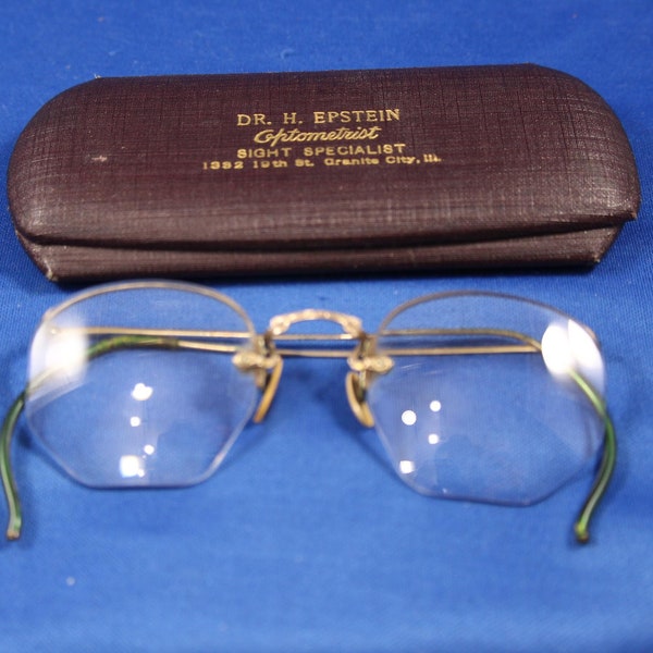 American Optical Glasses, Granite City ILL, Antique Bifocal Glasses, Vintage Art Deco Eyewear, Frameless Eyeglasses, Marked 1/10 12k G.F. #1