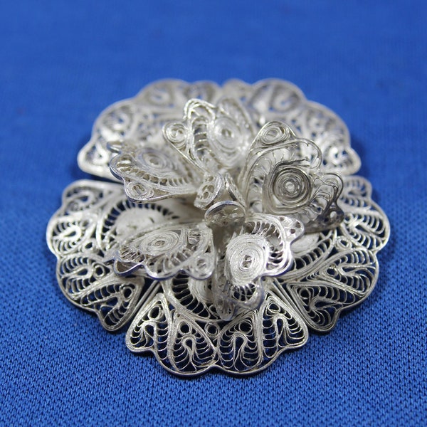 Sterling Silver Brooch / Pendant, Fancy lace style Foral Brooch Made in Mexico