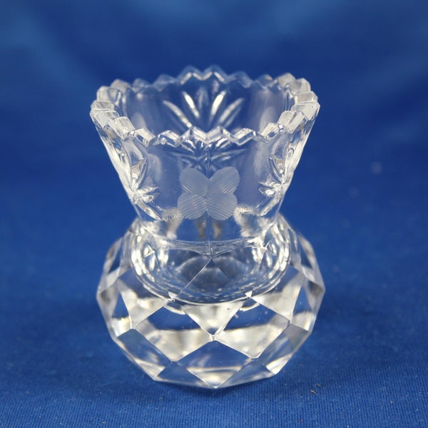 Lead Crystal Toothpick holder, Cut Butterfly Pattern, Beautiful polished Bohemia Kitchen Items, Table Ware