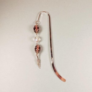 Handmade Beaded Bookmark, Wire Wrapped Beads, Crystal Bead, Pewter Feather, OOAK, Book Lover Gift, Silver Tone Metal