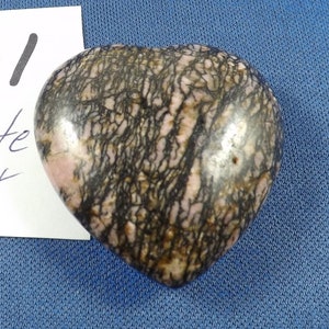 Rhodonite Stone Heart, Pink & Black Stone, Polished Natural Rhodonite, 40 mm, Metaphysical, Pocket Stone, RHO-1, Natural Decor, Altar tools