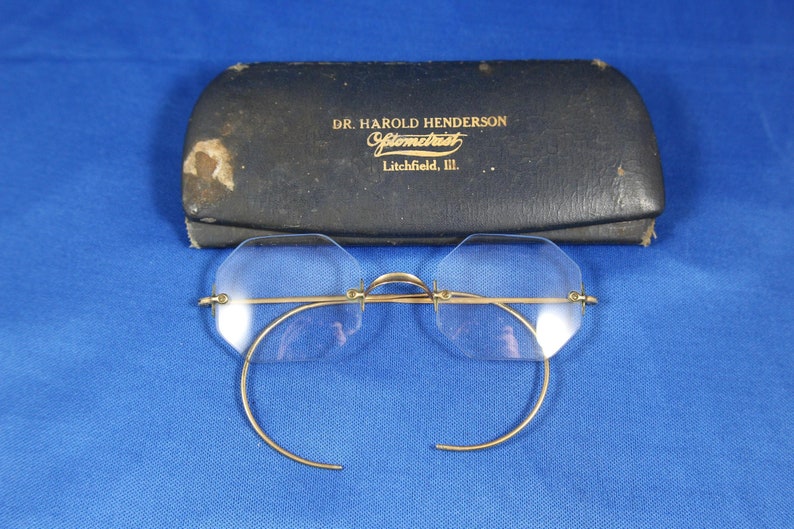 American Optical Bifocal Glasses Vintage Art Deco Eyewear Frameless Eye Glasses Marked 110 12k G.F. Antique Gold filled Glasses