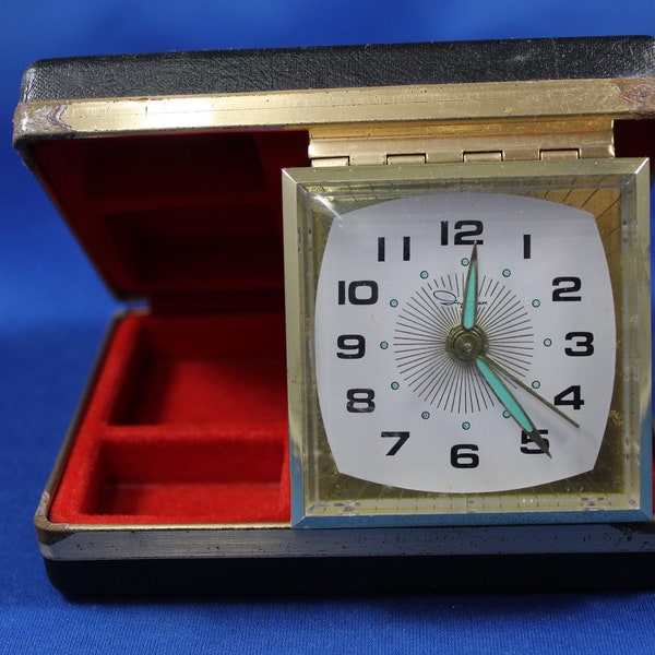 Ingraham Travel Alarm Clock Jewelry Box, Luminous Glow in the Dark Hands, Made in USA