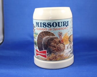 1993 Budweiser Collectible Wildlife Stein, N4118, 2nd Issue of Series, Gerz Germany, Missouri Always in Season