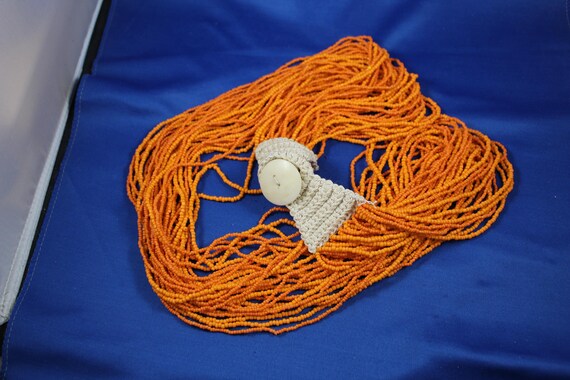 Seed Bead Necklace, 32 Strands Orange Beads, Nati… - image 2