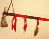 Tomahawk Pipe, Native American Style, leather wrapped, Crow beads, feathers, Pipe or Weapon, Working Pipe, Home Decor