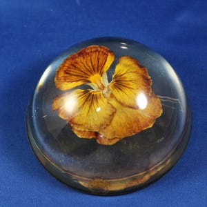 Lucite paperweight with Flower inside, vintage resin collectibles