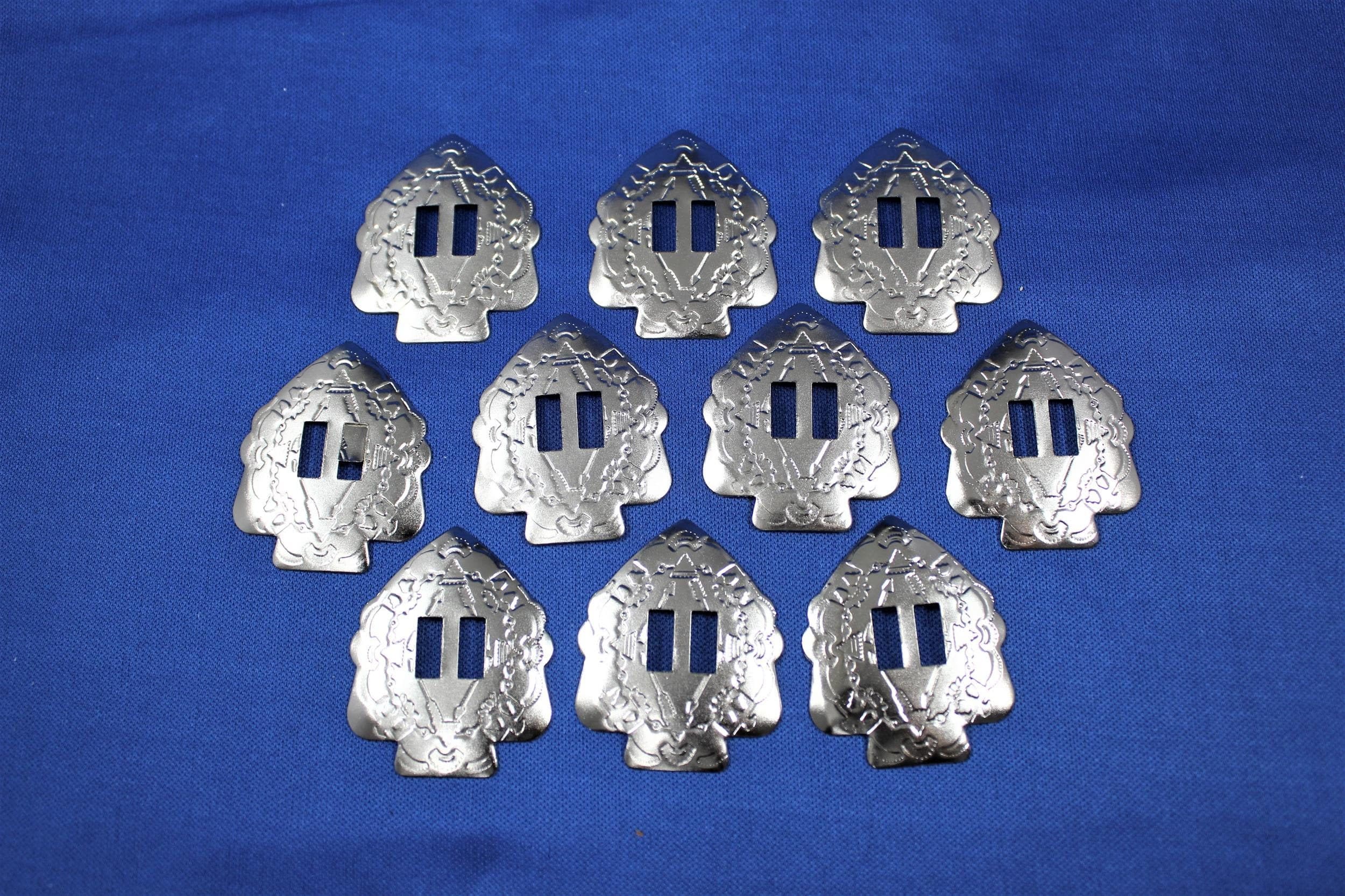 Lot De 5 Conchos (ornements) Western - 34x34 Mm, Plaqué Or Et Argent, étoile Texane