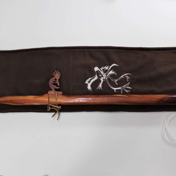 Fringed Flute Bag / Pipe Bag Bag, Native American Inspired, Embroidered Elk Head Design, Drawstring Bag