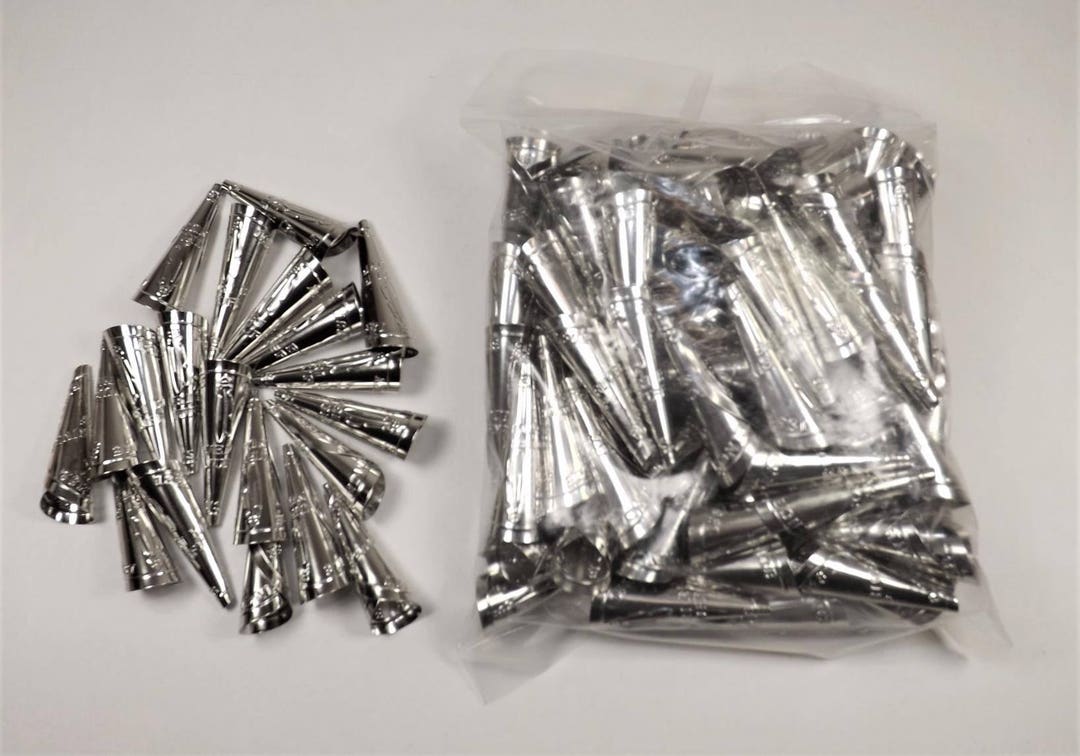 100 Childrens Jingle Cones, Lot of 100, 1 3/4 Silver Metal Cones