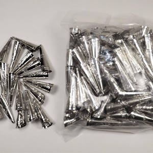 100 Childrens Jingle Cones, Lot of 100, 1 3/4" Silver Metal Cones, Native American Craft Supply, Small Size Jingles