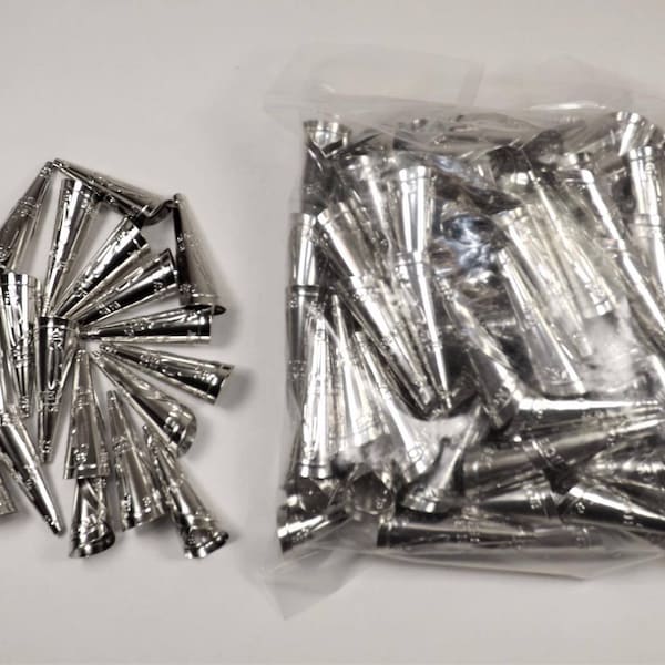 100 Childrens Jingle Cones, Lot of 100, 1 3/4" Silver Metal Cones, Native American Craft Supply, Small Size Jingles