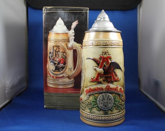 Budweiser History of Brewing Lidded Stein, #4 of 5 in series, Dated 1988, CS75, Made in Brazil by Ceramarte, Tavern and Public House