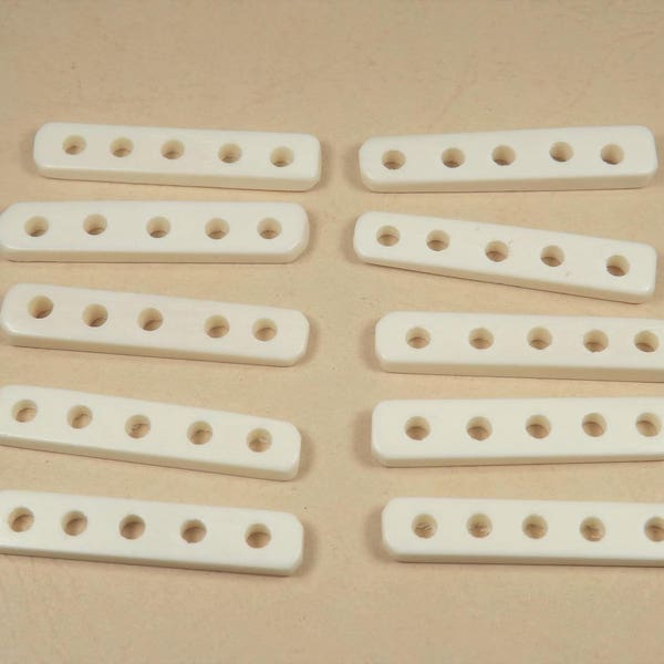 5 Hole Bone Spacers, 10 Spacer Beads, Bone comes from Oxen / Water Buffalo, Native American Craft Supplies, BSF5 White